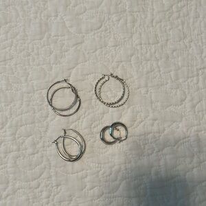 4 pair Silver hoop earrings